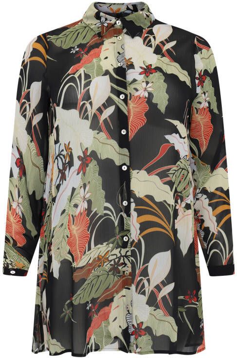 Yoek semi transparante blouse ZAZOE van gerecycled polyester zwart/groen/rood