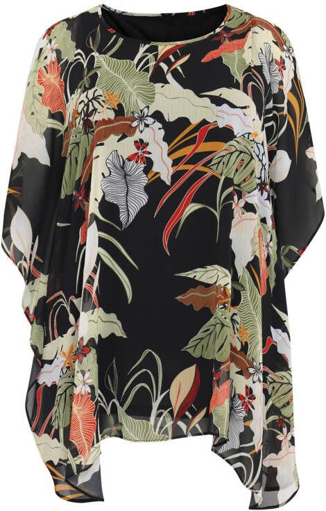 Yoek semi transparante tuniek ZAZOE van gerecycled polyester zwart/groen/rood