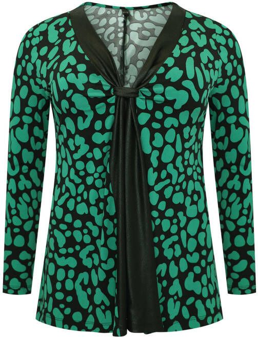Yoek top BELLA met all over print en plooien zwart/groen