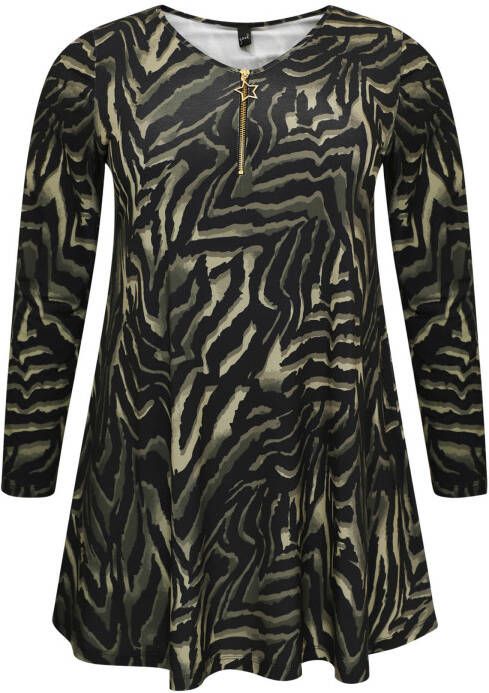 Yoek tuniek KAMEO met zebraprint donkergroen/olijfgroen/zwart