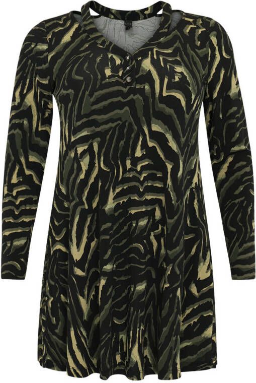Yoek tuniek KAMEO met zebraprint olijfgroen/lichtgroen/zwart