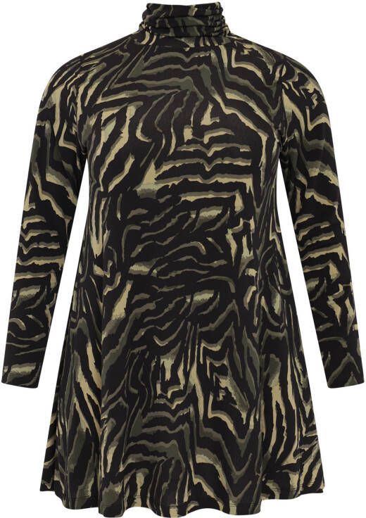 Yoek tuniek KAMEO met zebraprint olijfgroen/lichtgroen/zwart