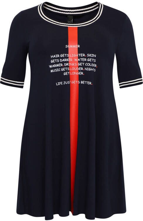 Yoek tuniek met contrastbies donkerblauw/wit/rood