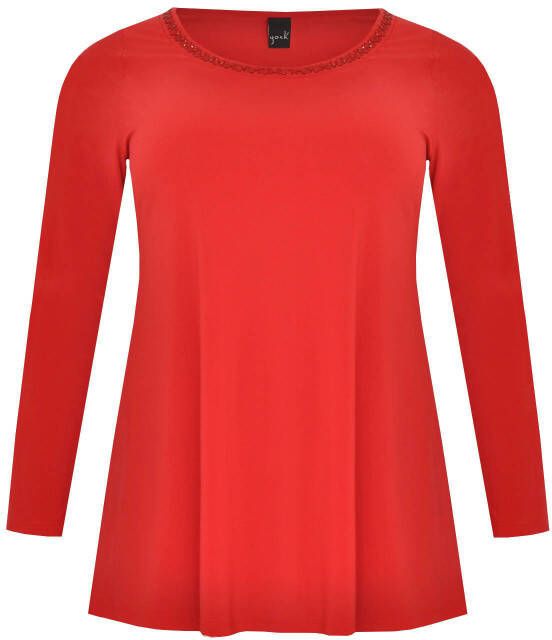 Yoek tuniek van travelstof DOLCE met sierstenen rood
