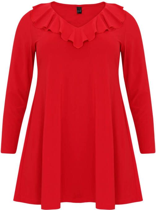 Yoek tuniek van travelstof DOLCE met volant rood