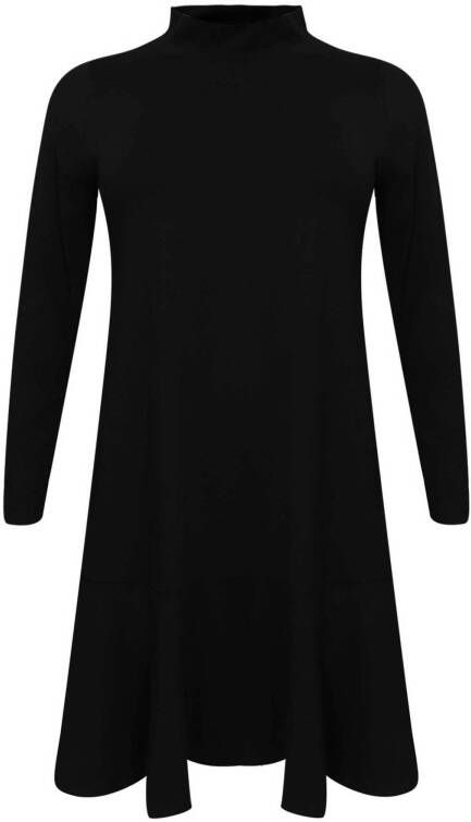 Yoek wijd uitlopende jurk met volant ORGANIC COTTON zwart