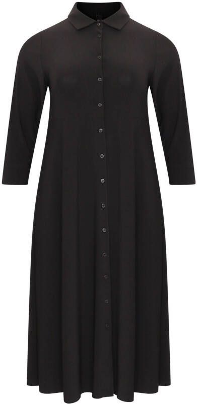 Yoek wijde A lijn blousejurk van travelstof DOLCE zwart