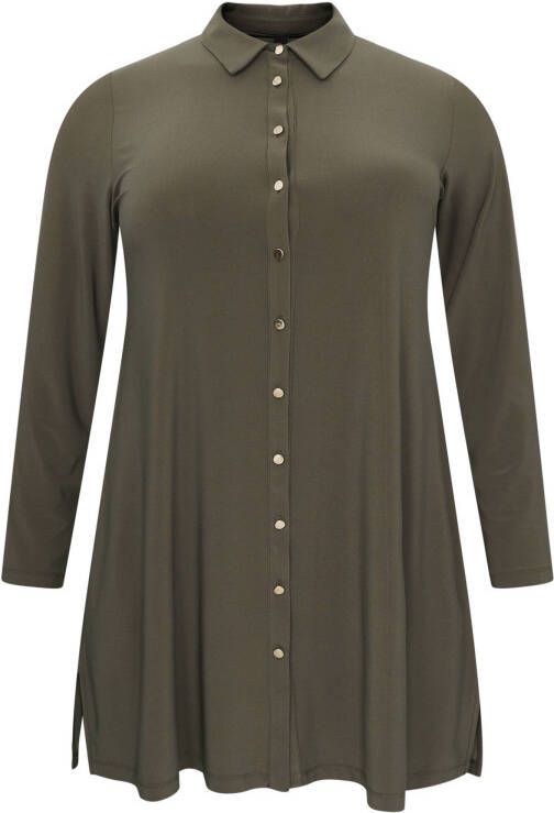 Yoek wijdvallende blouse met gouden knoopjes DOLCE olijfgroen