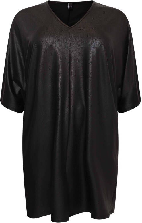 Yoek wijdvallende jurk met craquelé finish SHINE zwart