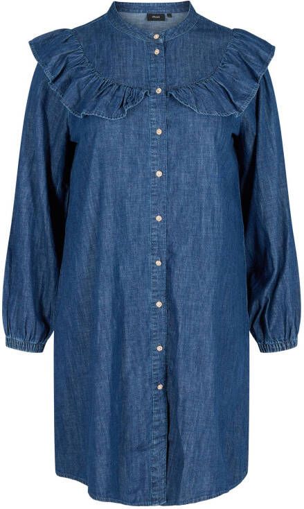 Zizzi spijkerjurk JKAROLINE met volant donkerblauw