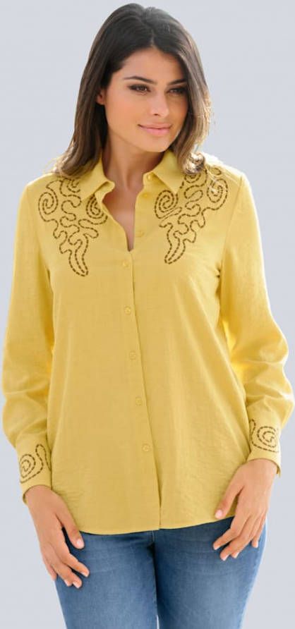 alba moda Blouse met contrastkleurig borduursel Geel