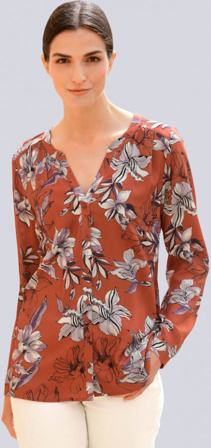 alba moda Blouse met knoopsluiting Roest/Zwart