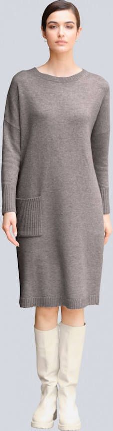 alba moda Gebreide jurk met opgestikte zak Taupe