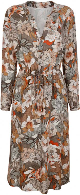 alba moda Jurk met bindceintuur Taupe/Crème/Bruin