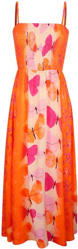 alba moda Jurk met gesmokt bovenstuk en vlinderprint Oranje