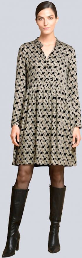 alba moda Jurk met grafisch dessin Taupe/Zwart/Steen