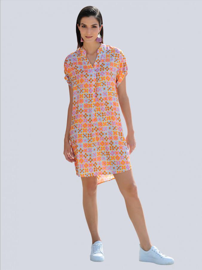 alba moda Jurk met langere achterkant Oranje/Pink/Lichtblauw