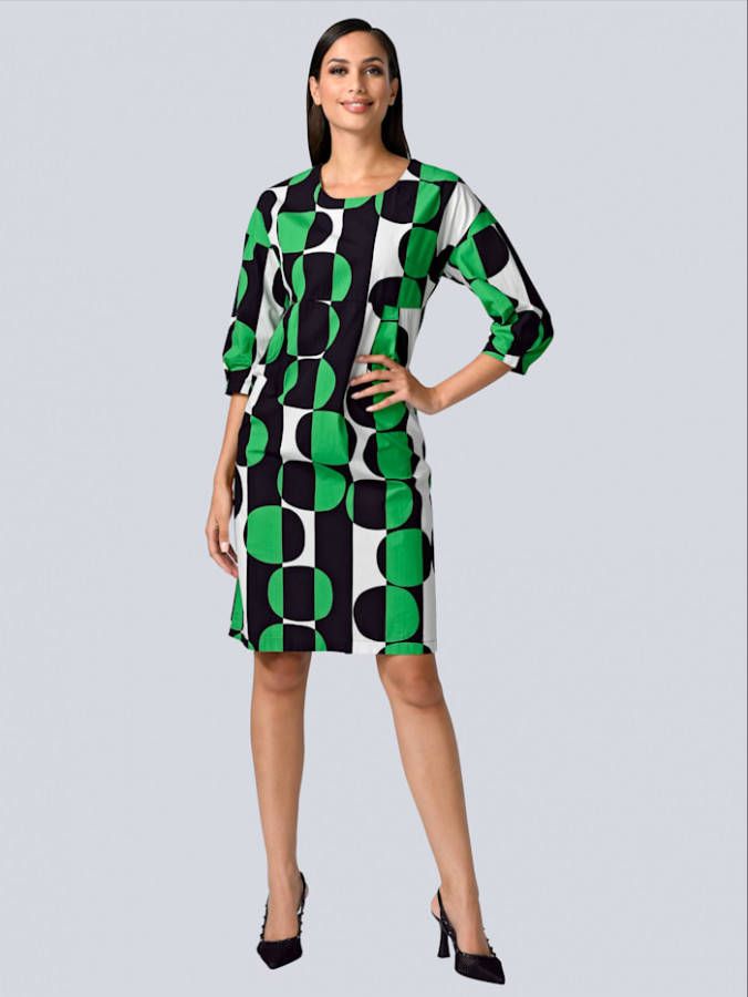 alba moda Jurk met stippenprint Groen/Zwart