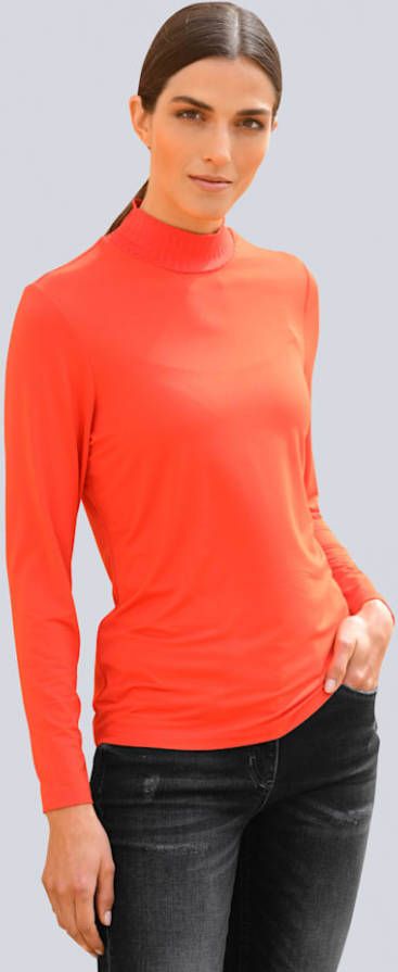 alba moda Shirt met geribde halsboord Oranje