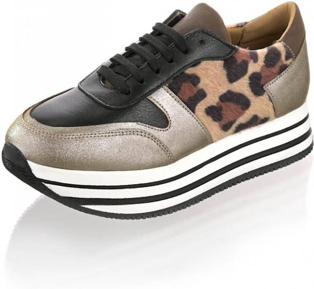 alba moda Sneaker met doorlopende plateauzool Taupe/Zwart