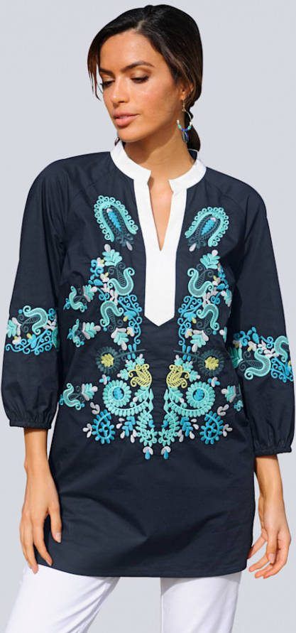 alba moda Tuniek met witte sierrand Blauw