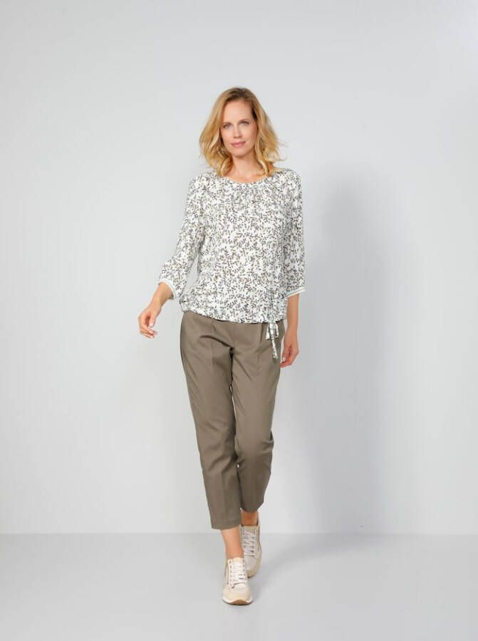 MONA Blouse met flatterende plooitjes Ecru/Groen