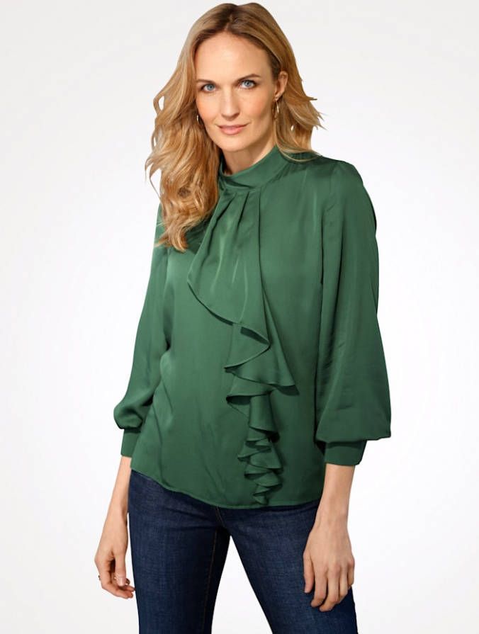 MONA Blouse met volant Groen
