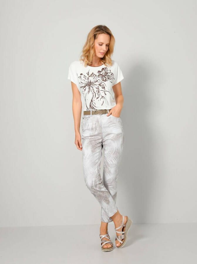 MONA Broek met bloemenprint Beige/Bruin