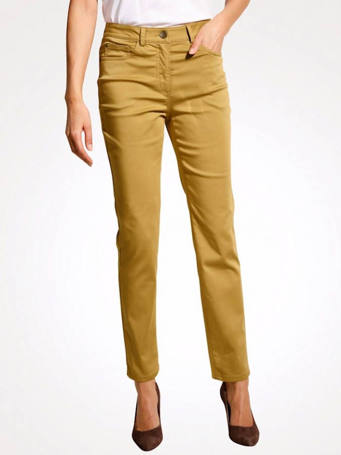 MONA Broek met contrastkleurige binnenkant Okergeel