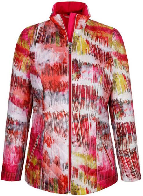 MONA Gewatteerde jas met multicolor grafische print Pink/Wit/Limoen