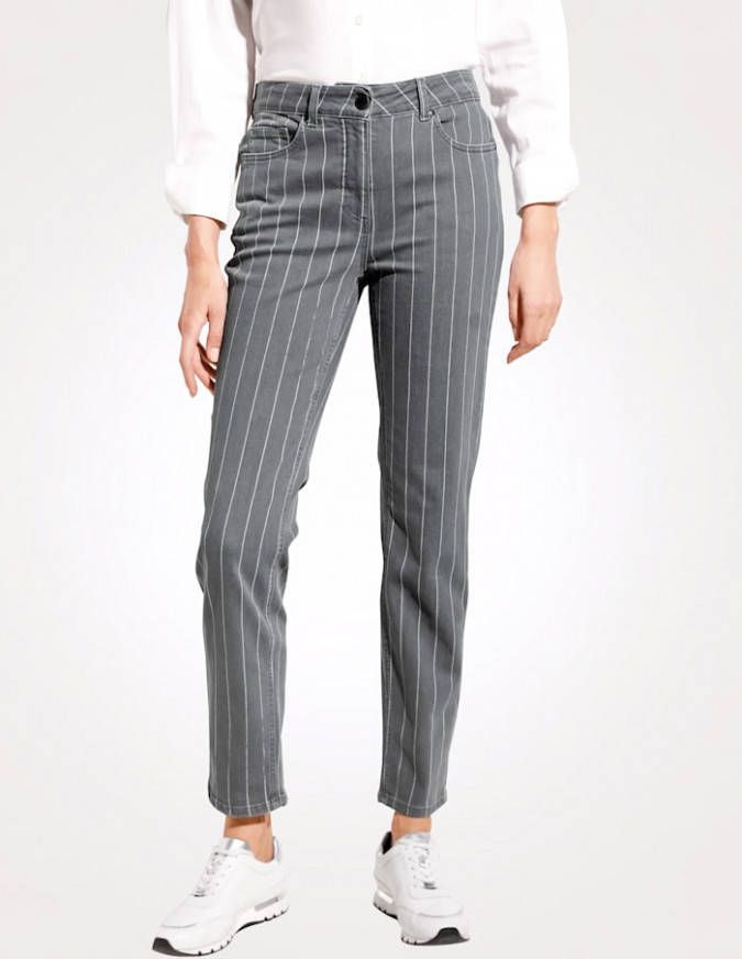 MONA Jeans met tijdloos streepdessin Grijs