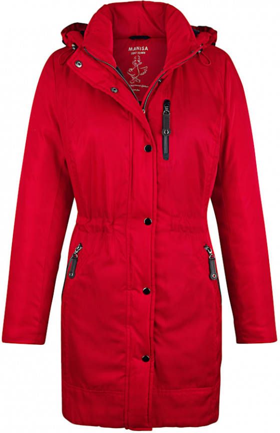 MONA Lange jas met doorgestikte capuchon Rood/Zwart