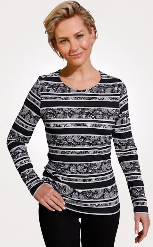 MONA Shirt met dessinmix Zwart/Wit/Grijs