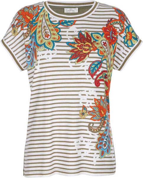 MONA Shirt met een patronenmix Zachtgroen/Oranje