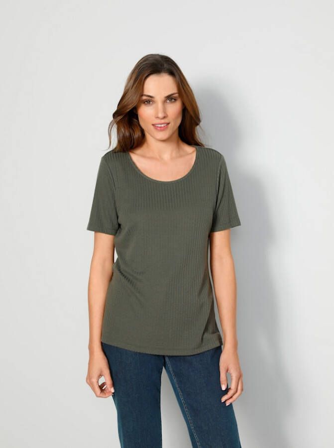 MONA Shirt van geribd materiaal Olijf