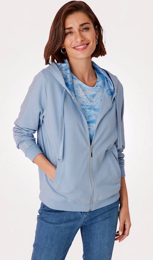 MONA Sweatvest met comfortabel katoengehalte Lichtblauw/Zilverkleur