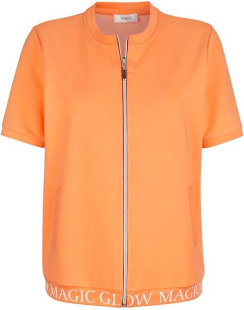 MONA Sweatvest met geribde boordjes Perzik