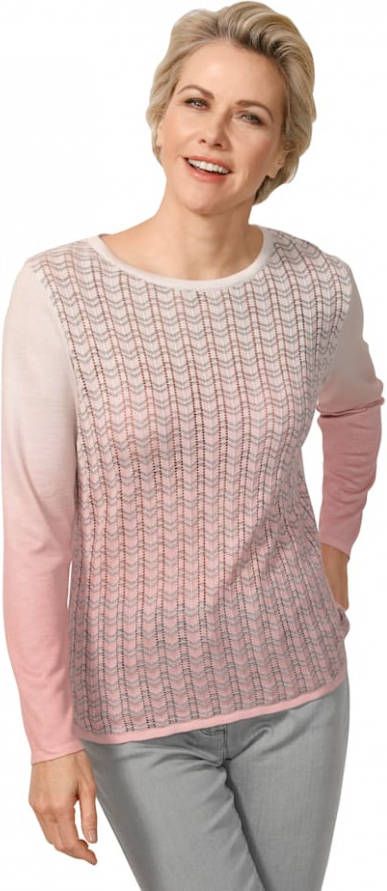 MONA Trui met ajourpatroon Roze/Ecru/Zilverkleur