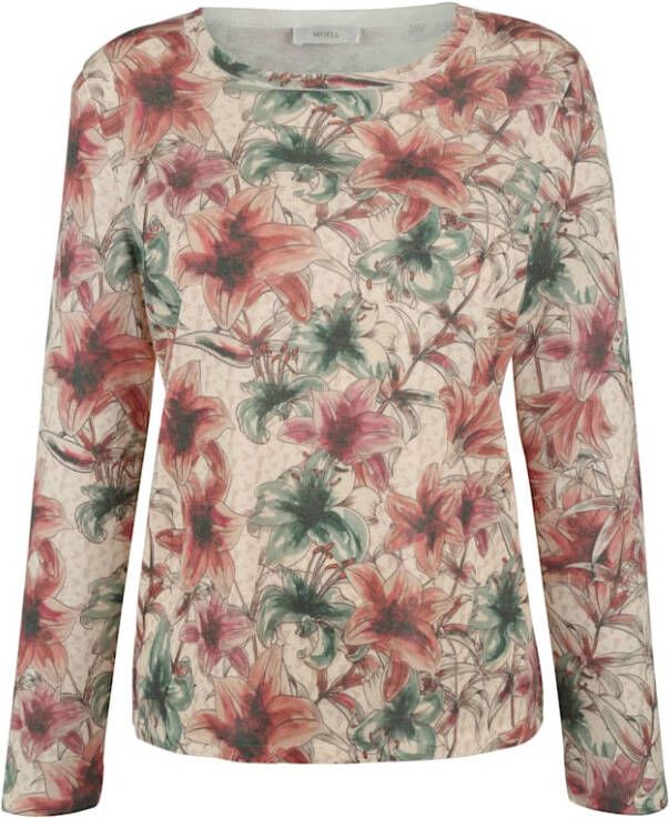 MONA Trui met bloemendessin Apricot/Olijf