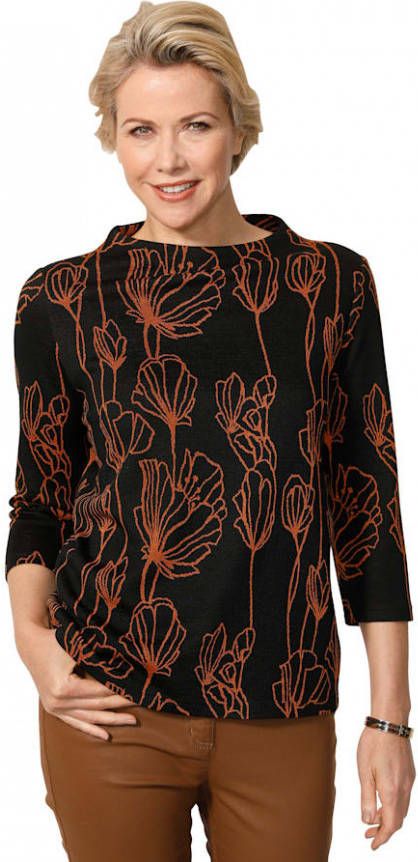 MONA Trui van hoogwaardig gebreide jacquard Zwart/Terracotta