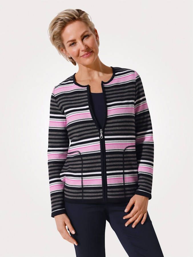 MONA Vest met multicolor strepen Grijs/Pink/Wit