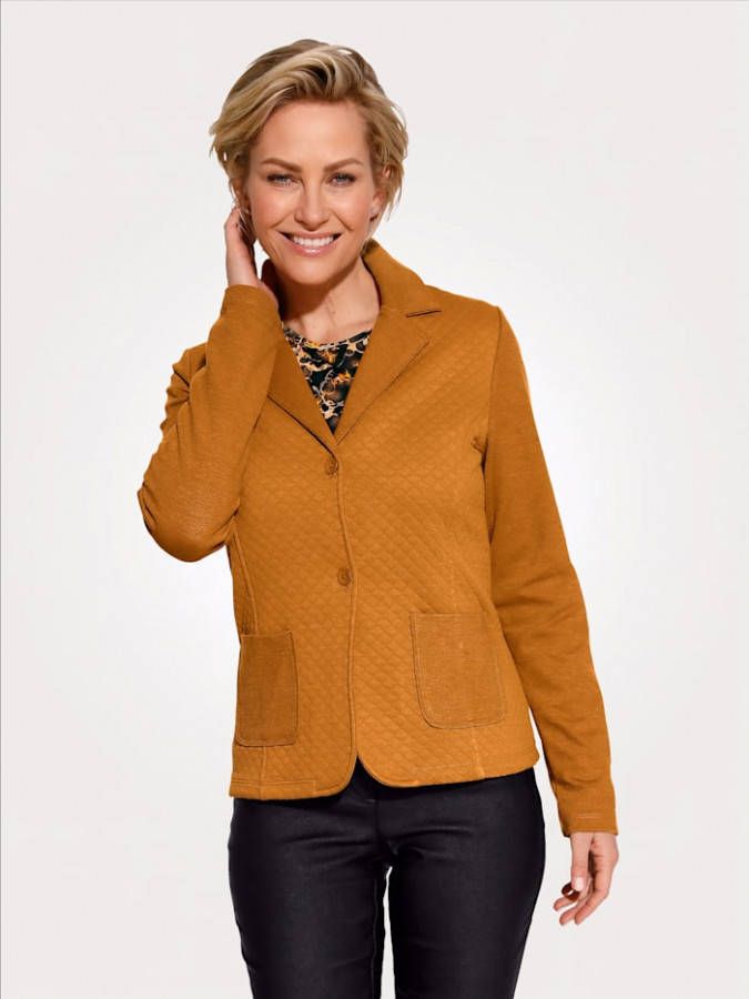 MONA Vestje met klassieke reverskraag Okergeel