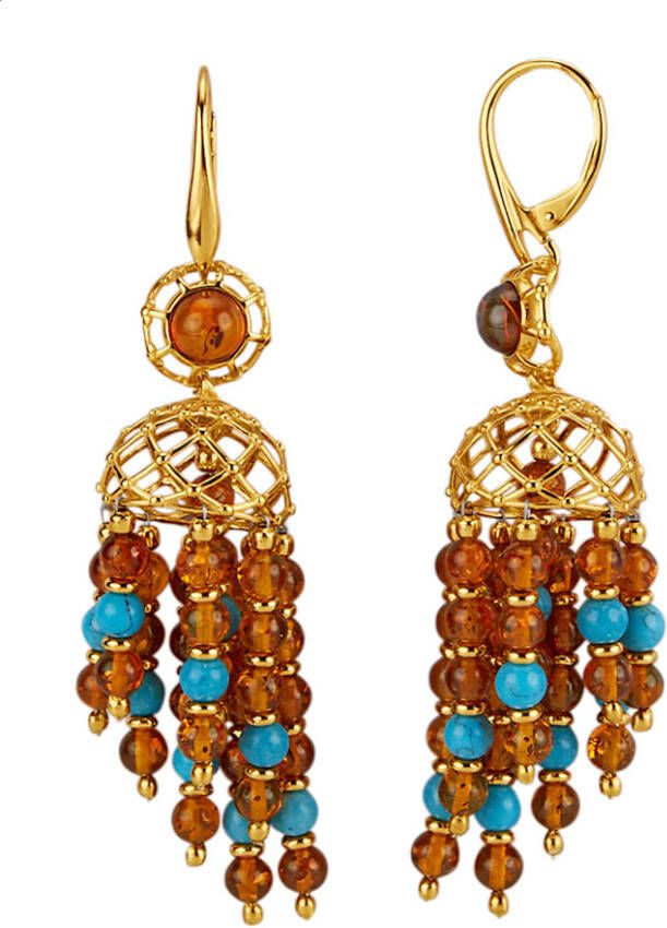 KLiNGEL Oorbellen met barnstenen en turkooizen(beh.) Bruin