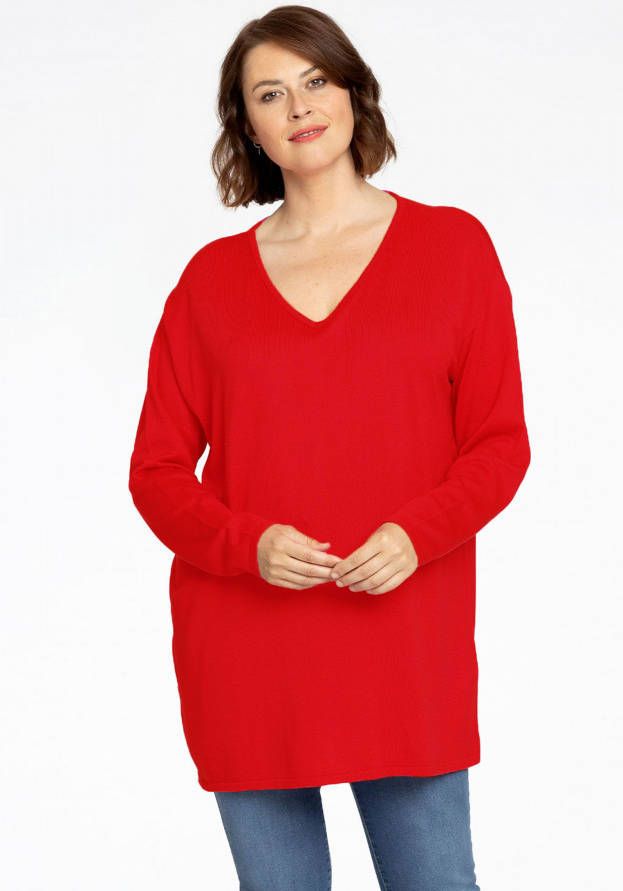 Yoek Basic trui met V hals 50/52 red